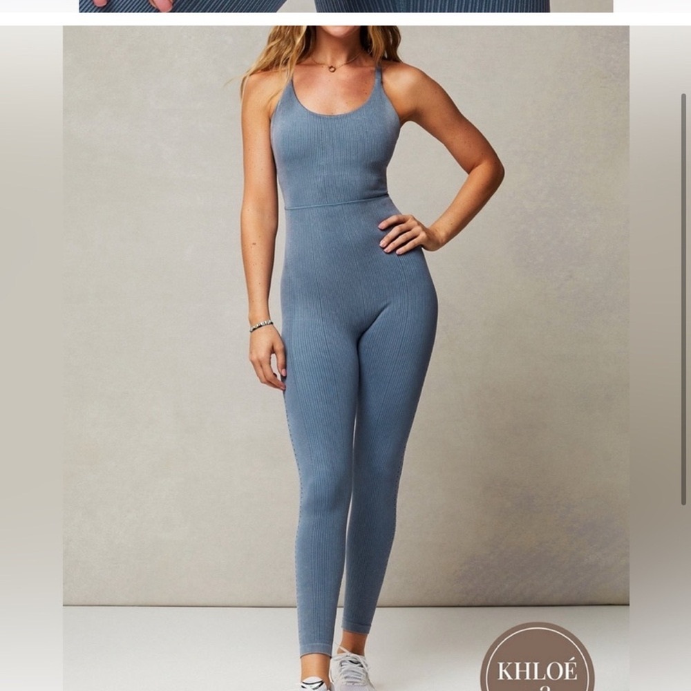 Fabletics bnwt Blue Ribbed Jumpsuit